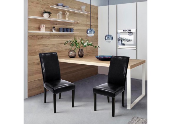 Armen Living Black Bonded Leather Side Chair Md-014 - Set of 2
