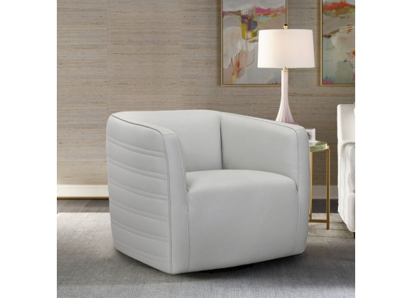 Melanie Swivel Dove Gray Genuine Leather Barrel Chair