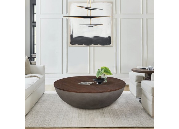 Armen Living Melody Round Coffee Table in Concrete and Brushed Oak