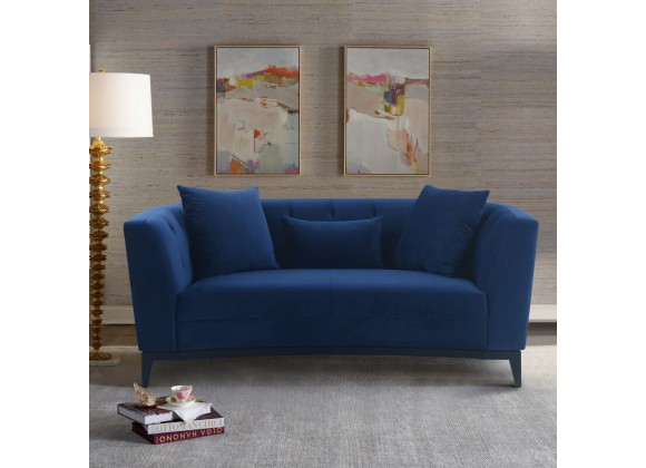 Armen Melange Gray/Blue Velvet Loveseat With Black Wood Base 