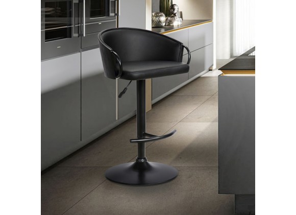 Armen Living Montego Adjustable Black Faux Leather Swivel Barstool In Black Powder Coated Finish