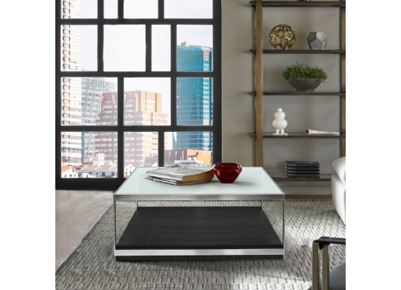 Manchester Contemporary Coffee Table with Polished Stainless Steel and Glass Top - Lifestyle