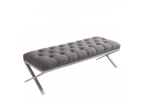 Milo Bench in Brushed Stainless Steel finish with Grey Fabric - Angled
