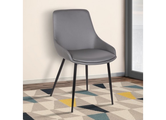 Mia Contemporary Dining Chair in Gray Faux Leather with Black Powder Coated Metal Legs