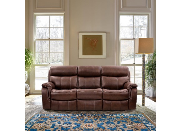 Armen Living Montague Dual Power Headrest and Lumbar Support Reclining Sofa in Genuine Brown Leather