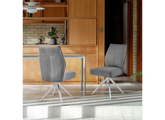 Armen Living Monarch Swivel Dining Room Accent Chair In Gray Fabric And Brushed Stainless Steel Finish