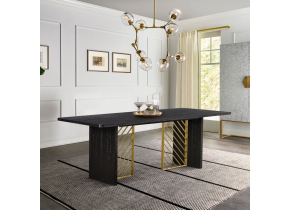 Armen Living Monaco Black Wood Dining Table With Antique Brass Accent In Black Red/Shiny Wooden/Antique Brass Metal