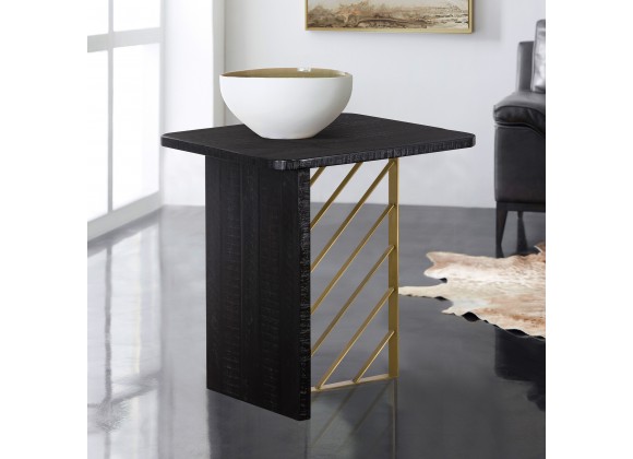 Armen Living Monaco Black Wood Side Table with Antique Brass Accent Lifestyle 