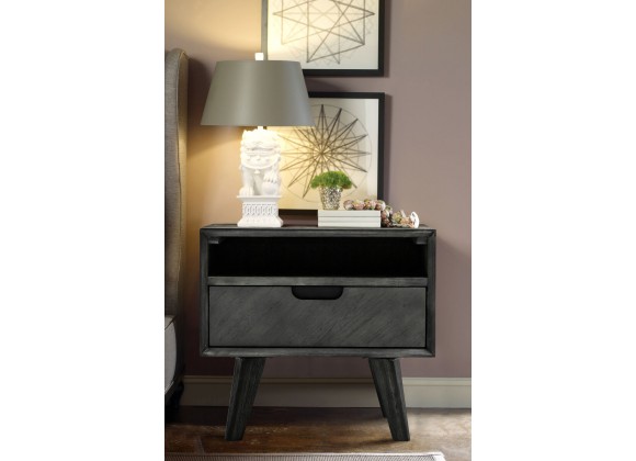 Armen Living Mohave Mid-Century Tundra Gray Acacia Single Drawer Night Stand 