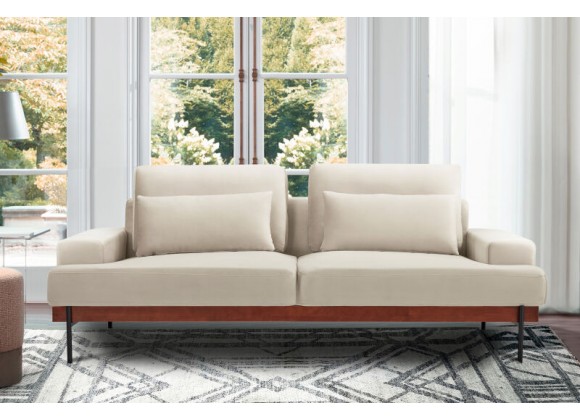 Armen Living Monet 86" Mid-Century Modern Beige Velvet Sofa