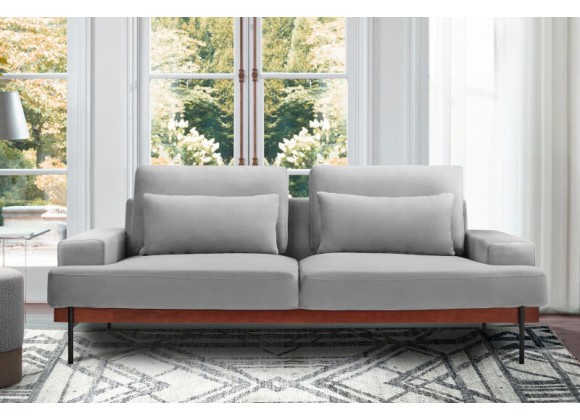 Armen Living Monroe Mid-Century Convertible Futon in Gray Tufted Fabric and Walnut Wood