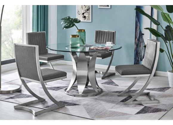 Armen Living Marc Vintage Faux Leather And Brushed Stainless Steel Dining Room Chairs