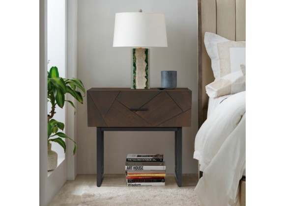 Armen Living Marquis 1 Drawer Oak Wood Nighstand With Black Metal Legs