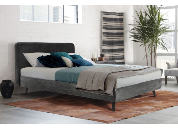 Armen Living Mohave Mid-Century Tundra Gray Acacia Platform Bed