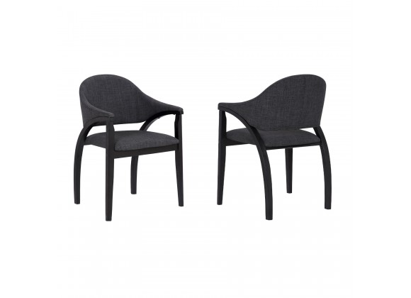 Meadow Contemporary Dining Chair in Black Brush Wood Finish and Charcoal Fabric - Set of 2