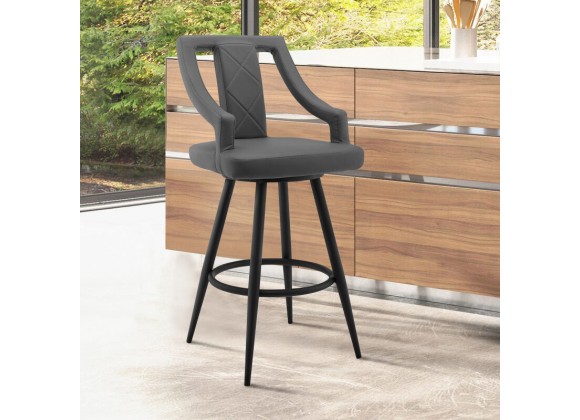 Armen Living Maxen Gray Faux Leather And Black Metal Swivel Counter Stool 
