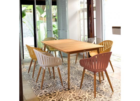 Armen Living Nassau Outdoor Arm Dining Chairs With Wood legs- Set of 2
