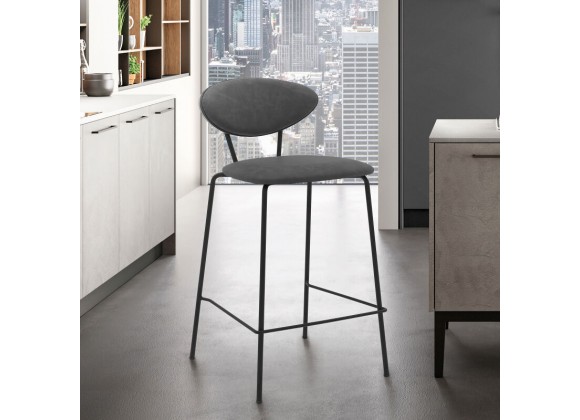Armen Living Neo 26" Gray Faux Leather and Metal Counter Height Bar Stool