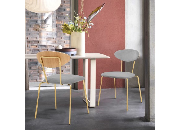 Neo Modern Gray Velvet and Gold Metal Leg Dining Room Chairs - Set of 2