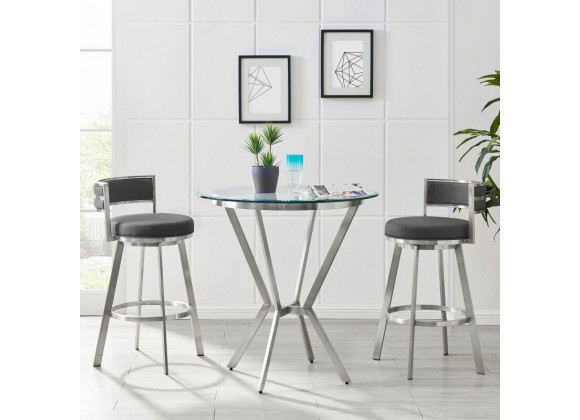 Armen Living Naomi Round Glass and Brushed Stainless Steel Bar Table