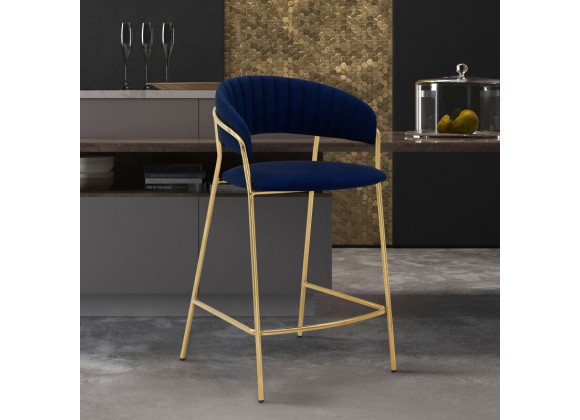 Nara 26" Blue Faux Leather and Metal Counter Height Barstool with Gold Frame
