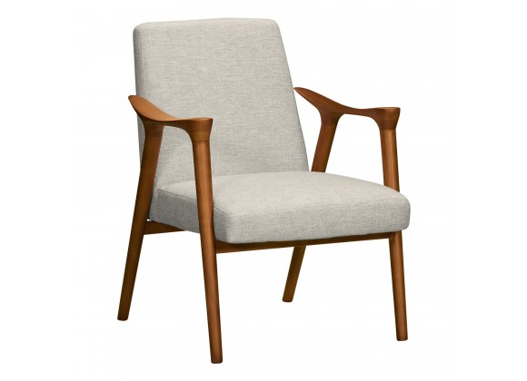 Nathan Mid-Century Accent Chair in Champagne Ash Wood Finish and Beige Fabric - Angled 