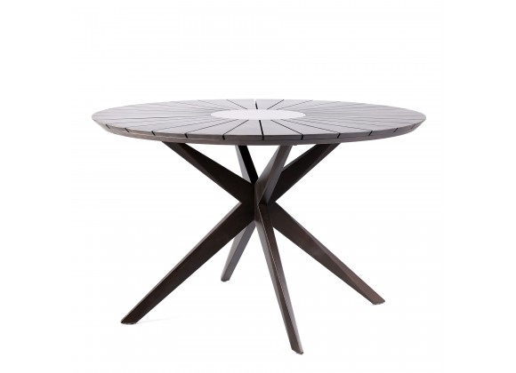 Oasis Outdoor Patio Eucalyptus Wood Dining Table with Dark Finish and Stone Inlay