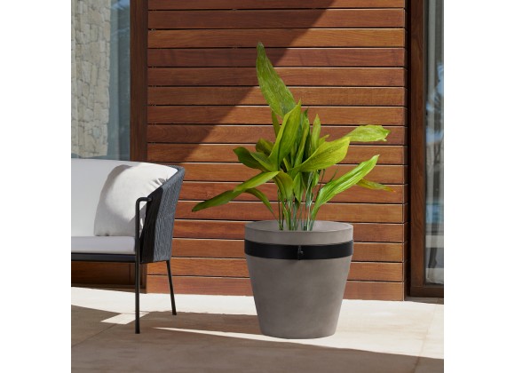 Armen Living Obsidian Medium Indoor or Outdoor Planter in Grey Concrete with Black Accent 