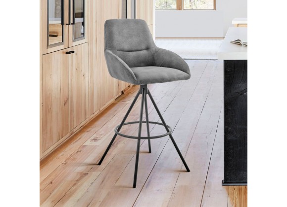 Armen Living Odessa Bar Stool In Charcoal Fabric And Black Finish 