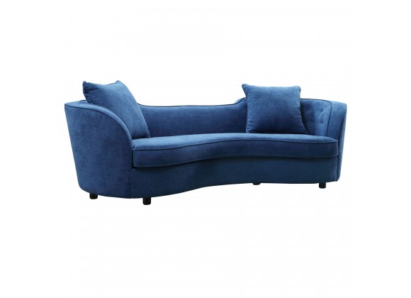 Armen Living Palisade Contemporary Sofa in Blue Velvet with Brown Wood Legs - Angled