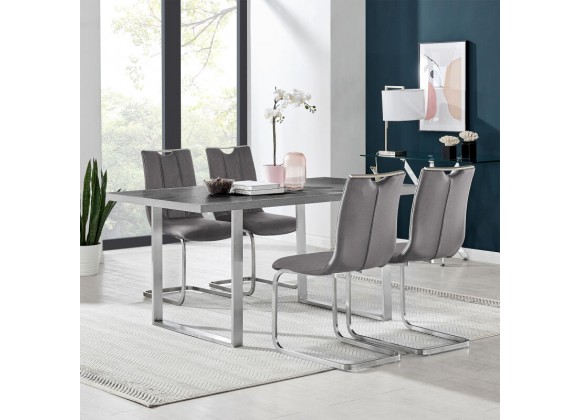 Armen Living Pacific Dining Room Accent Chair In Gray Fabric And Brushed Stainless Steel Finish - Set of 2