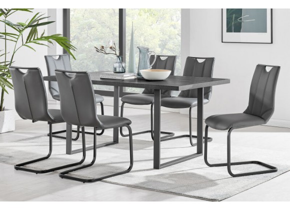 Armen Living Pacific Dining Room Chair In Gray Faux Leather And Black Finish - Set of 2 