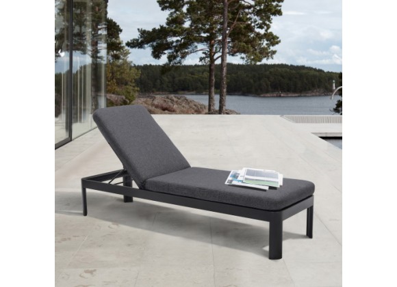 Armen Living Portals Outdoor Chaise Lounge Chair in Black Finish and Grey Cushions