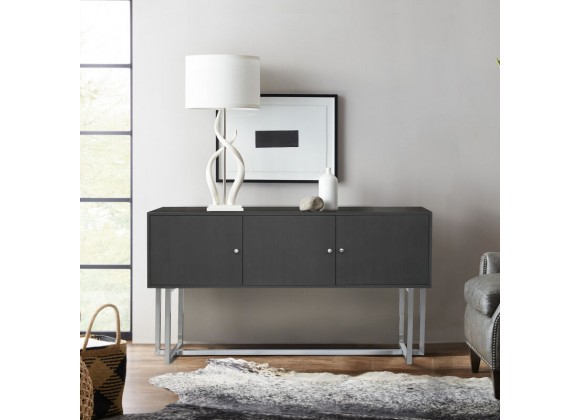 Armen Living Prague Contemporary Buffet in Brushed Stainless Steel Finish and Gray Wood