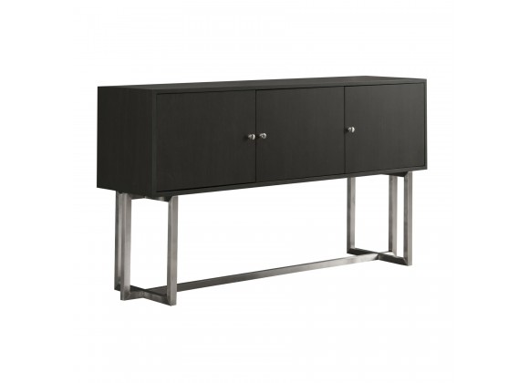 Armen Living Prague Contemporary Buffet in Brushed Stainless Steel Finish and Gray Wood - Angled