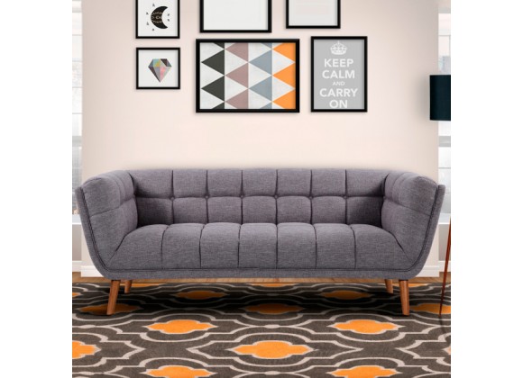 Armen Living Phantom Mid-Century Modern Sofa in Dark Gray Linen and Walnut Legs