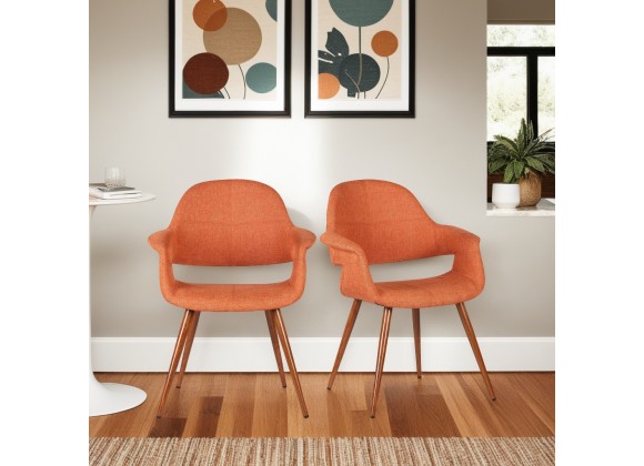 Armen Living Phoebe Mid-Century Dining Chair In Walnut Finish And Fabric - Orange - Lifestyle