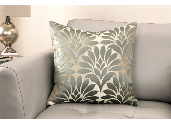 Gisela Contemporary Decorative Feather and Down Throw Pillow In Jade Jacquard Fabric - Lifestyle