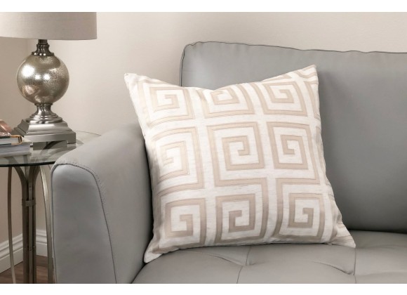 Laguna Contemporary Decorative Feather and Down Throw Pillow In Beige Applique Embroidery Fabric - Lifestyle