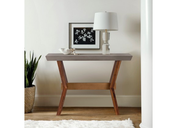 Armen Living Picadilly Rectangle Console Table in Acacia Wood and Concrete