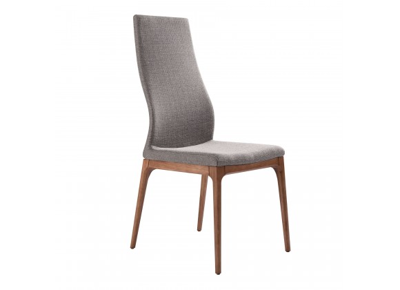 Parker Mid-Century Dining Chair in Walnut Finish and Gray Fabric - Angled