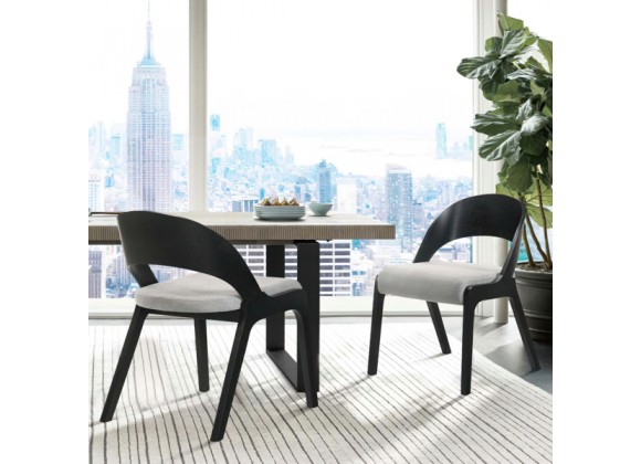 Armen Living Polly Mid-Century Gray Upholstered Dining Chairs In Black Finish - Set of 2