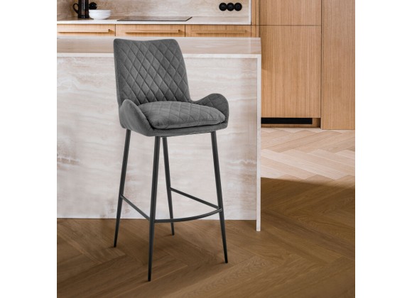 Armen Living Panama Counter Height / Bar Height Bar Stool In Charcoal Fabric And Black Finish