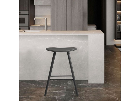 Armen Living Piper 26" Counter Height Backless Bar Stool in Gray Faux Leather and Black Wood