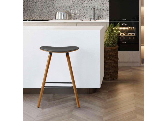 Armen Living Piper 26" Counter Height Backless Bar Stool in Gray Faux Leather and Walnut Wood 