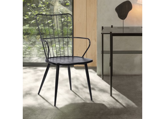Armen Living Parisa High Back Steel Framed Side Chair in Black Powder Coated Finish and Black Brushed Wood