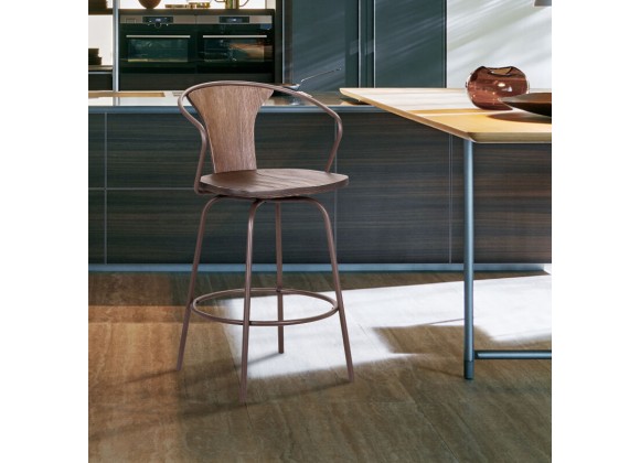 Armen Living Payton Industrial Swivel Walnut Wood and Metal Bar Stool in Brown Powder Coated 
