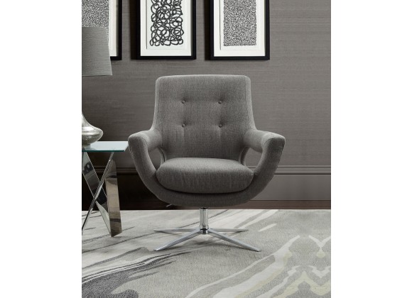 Quinn Contemporary Adjustable Swivel Accent Chair in Polished Chrome Finish with Grey Fabric - Lifestyle