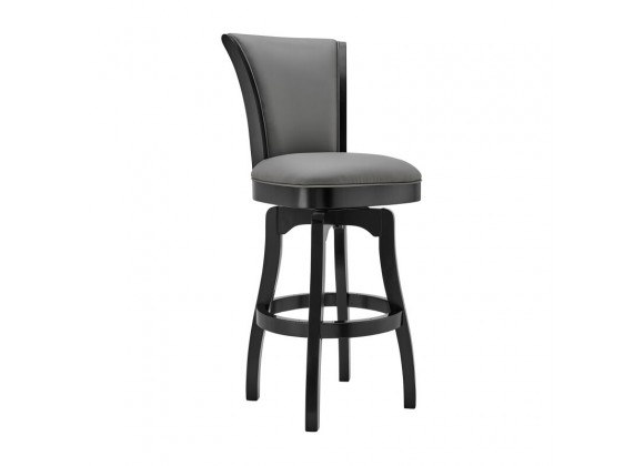 Armen Living Raleigh Swivel Barstool In Black Finish And Gray Faux Leather
