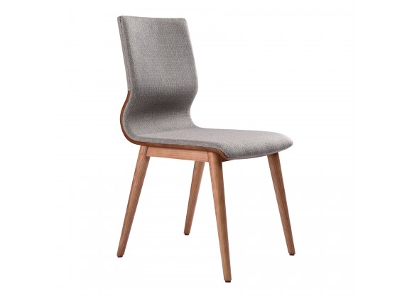 Robin Mid-Century Dining Chair in Walnut Finish and Gray Fabric - Angled